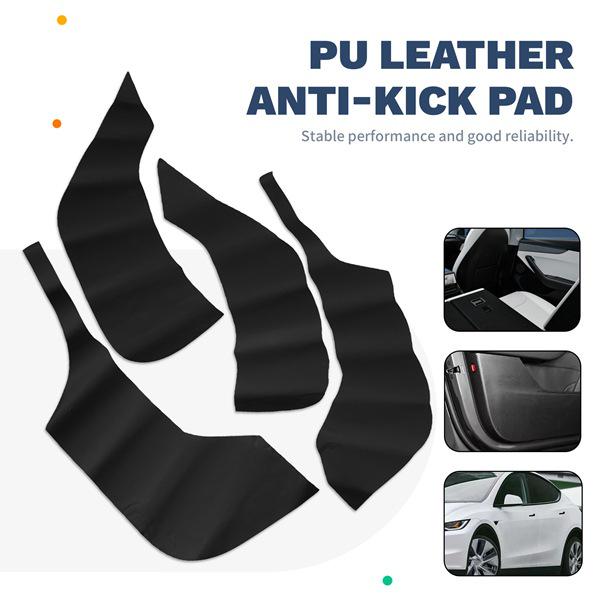 Black PU Leather Car Door Kick Mats Set for Tesla Model Y