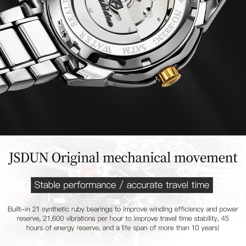 JINSHIDUN New Business and Leisure Men's Watch Automatic Mechanical Watch Luminous Waterproof High-end Business Watch Male