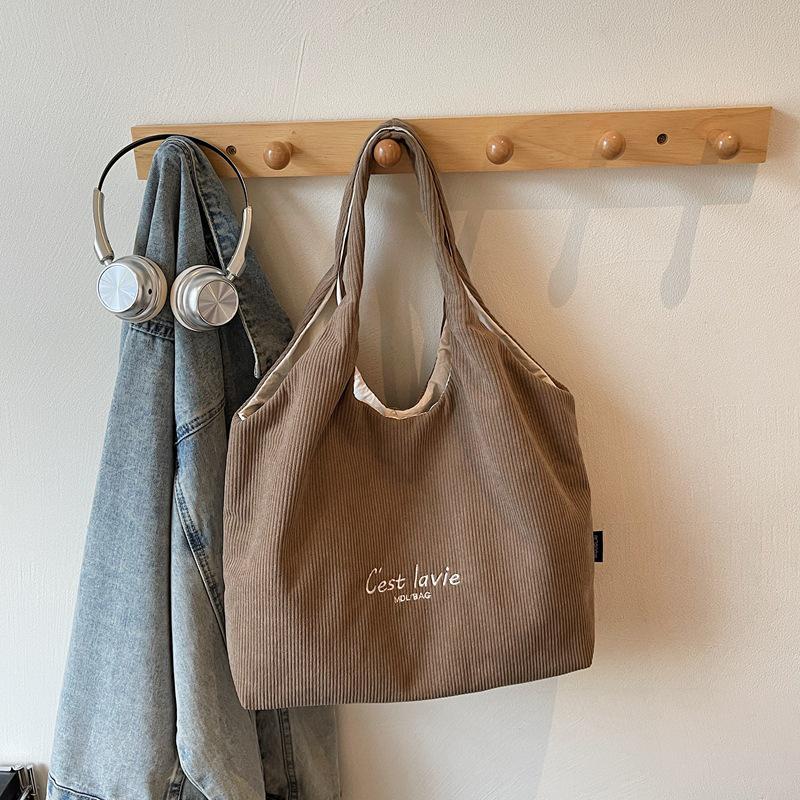 

Korean Style Corduroy Shoulder Bag: 2025 Large Casual Winter Embroidered кавовий