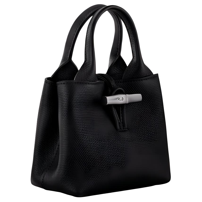 Longchamp Le Roseau Bamboo Closure Detachable Adjustable Shoulder Strap Leather Shoulder Crossbody Handbag Women Handbag Black 10278HFP001