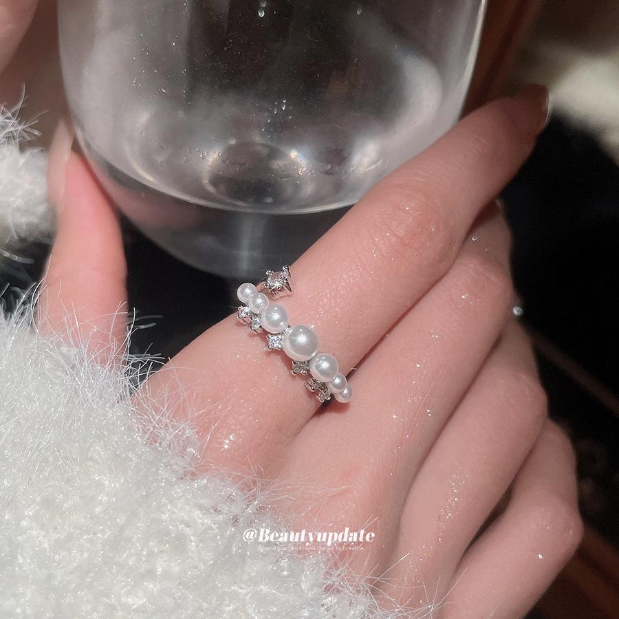 Elegant Baroque Zircon & Imitation Pearl Open Ring - Vintage High-End Jewelry for Index Finger