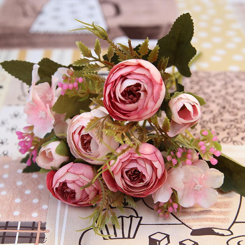 LA100 European Style Handmade Artificial Silk Peony Small Handle High Quality Wedding Decoration Bouquet for Home Back To School