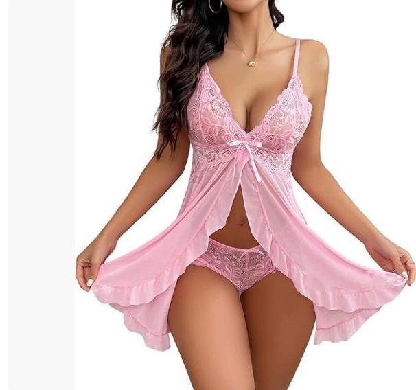 Sexy V-Neck Lace Pajama Set - Multicolor Women's Lingerie