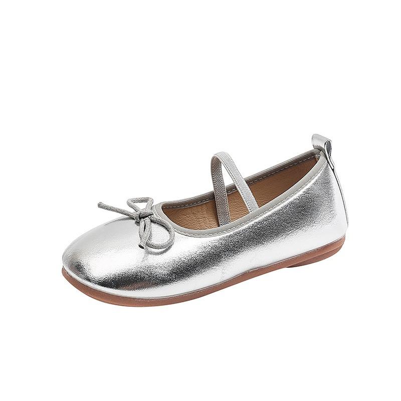 Korean Style Bowknot Solid Color Comfortable Low Cut Casual Girls Kids Leather Shoes