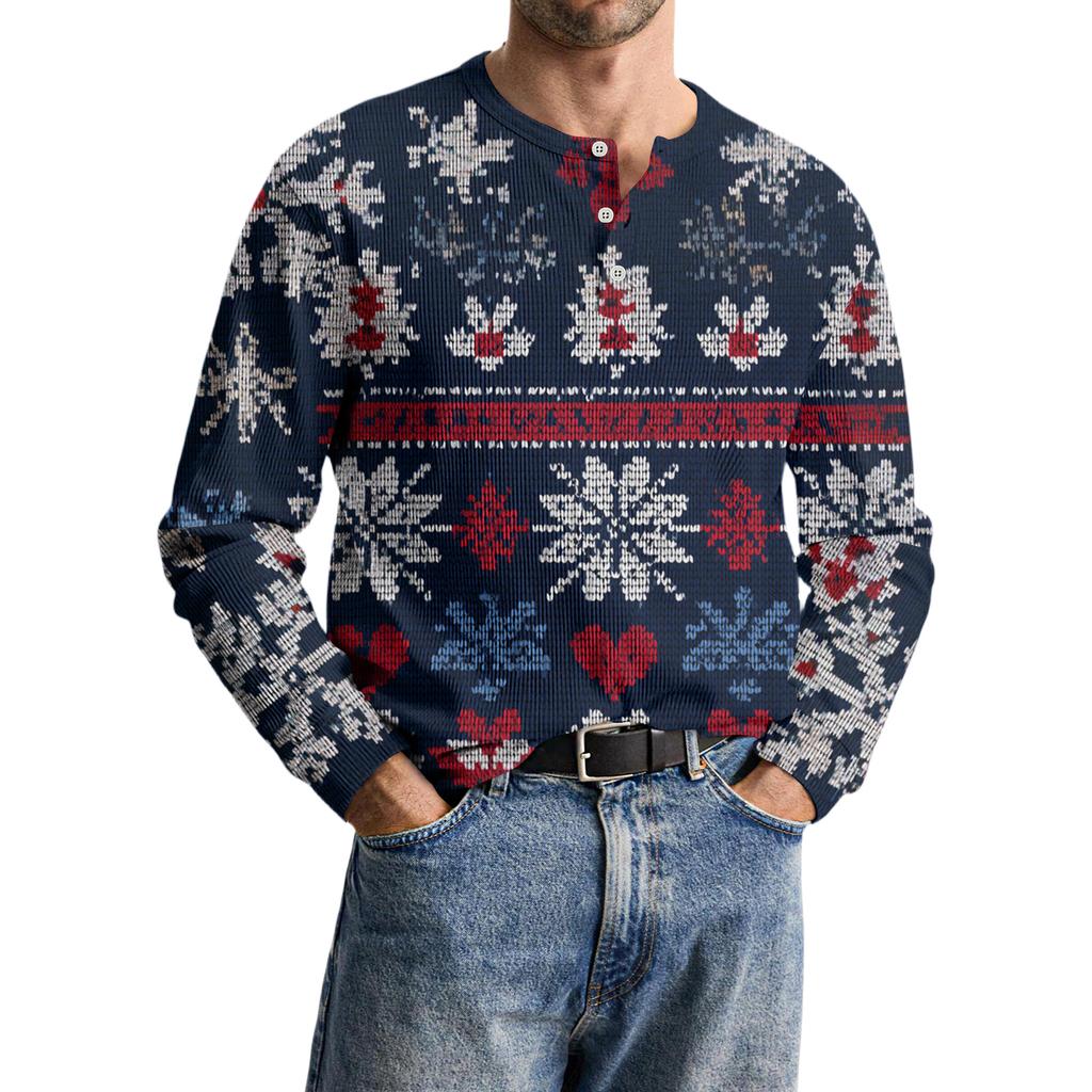 Men's Casual Knit Button-Up Long-Sleeve Shirt