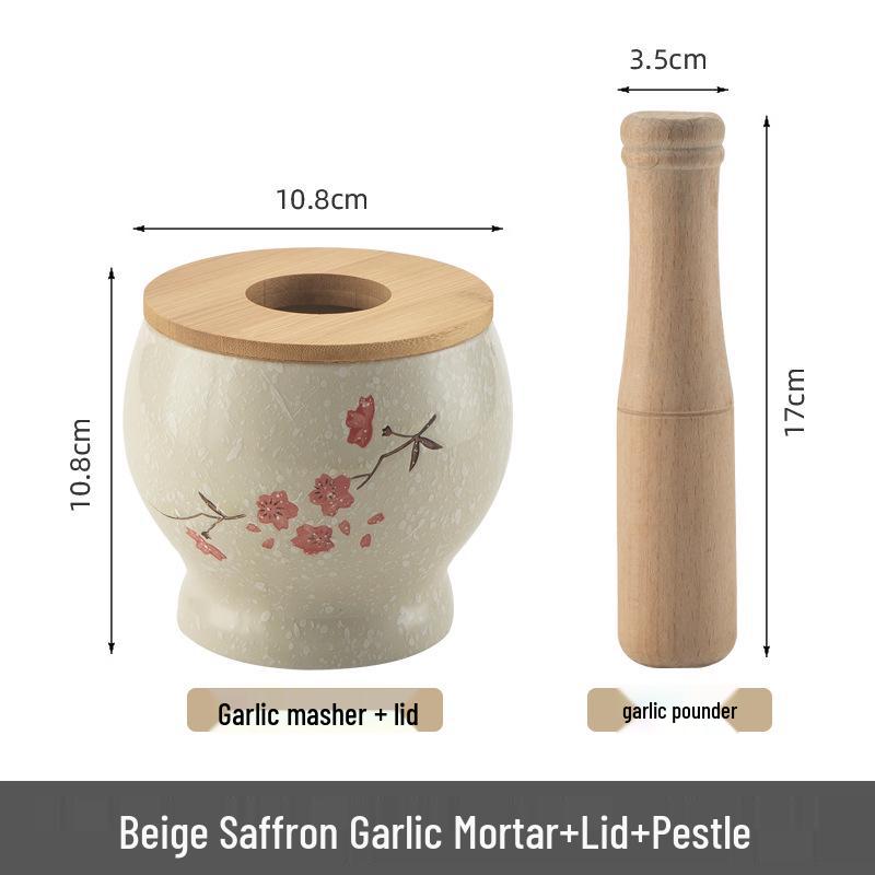 Ezme ve Öğütme İçin Ahşap Tokmaklı Seramik Sarımsak Ezici Havan ve Tokmak Seti