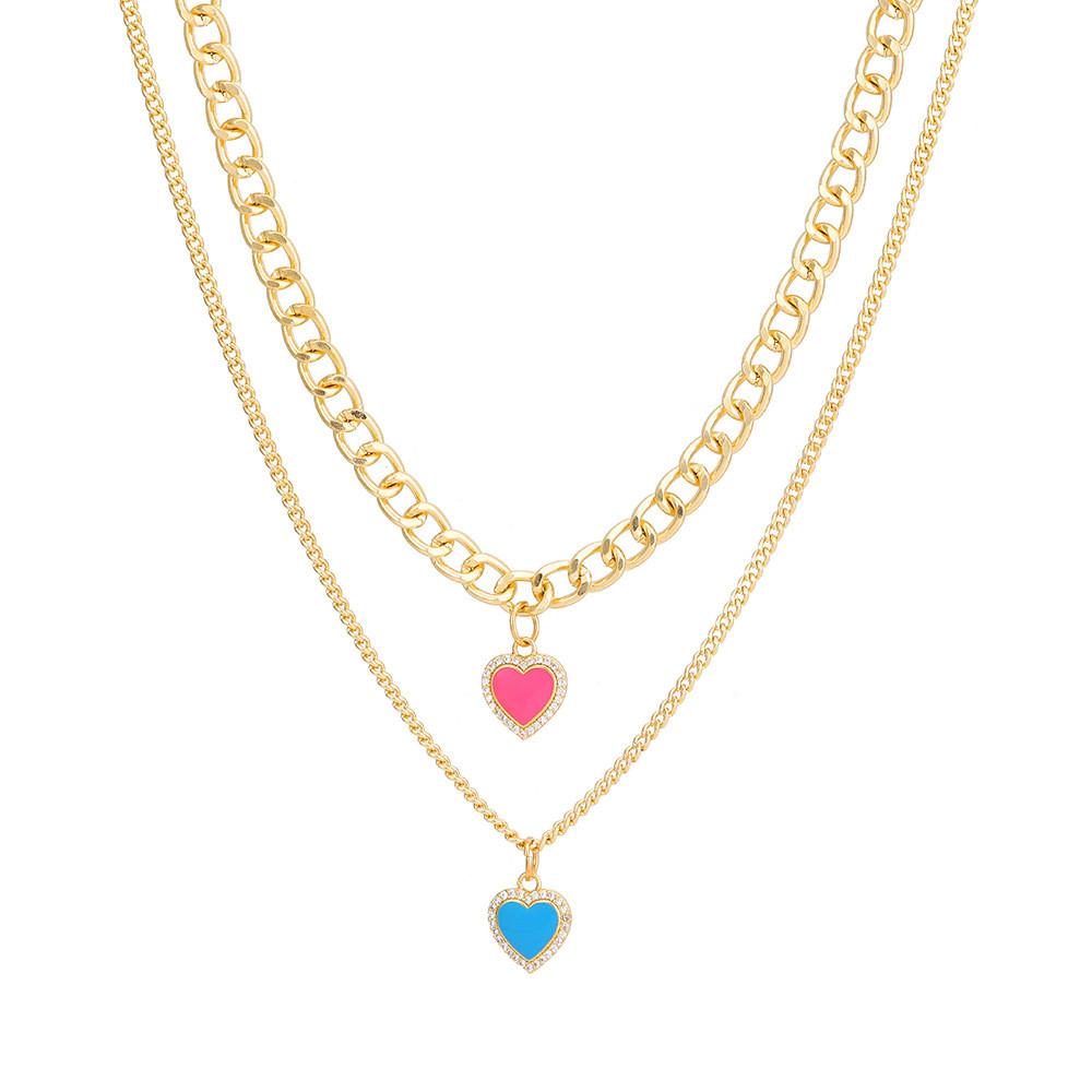 Chic Gold Alloy Heart Shaped Double Layer Necklace Ideal For Fashion Lovers Gifts