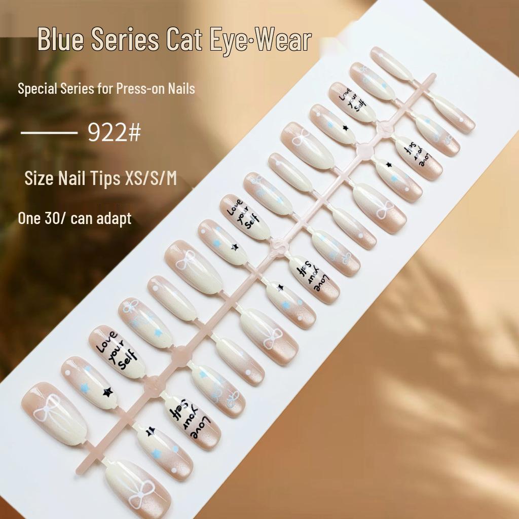 

Exquisite Girlish Cat Eye Manicure: Wearable Student Campus Style Fake Nails - Finished Pre-made Pieces
