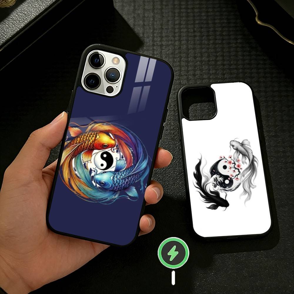 Koi Carp Fish Yin Yang Art Phone Case For iPhone 17 16 15 14 13 12 Pro Max Plus for Mirror Wireless Magnetic Cover