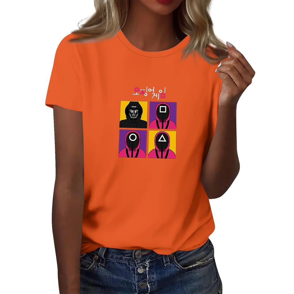 Damen Rundhals Bedrucktes Kurzarm T-Shirt Top