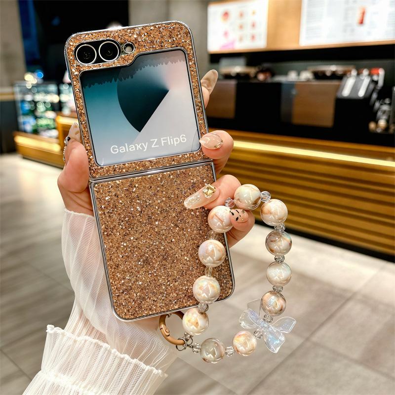 Tide Brand Glitter Is Suitable for Galaxy Samsung Zflip7 Mobile Phone Case Zflip5 Folding Screen Lanyard Anti-drop Protective Case