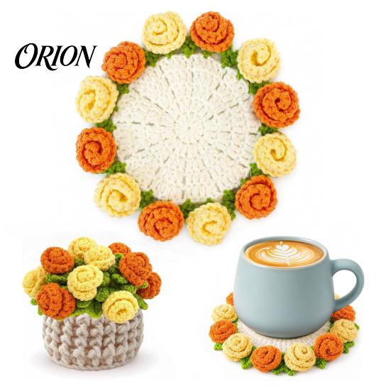 Handwoven Tea Cup Coasters Crochet Flower Bouquet Coaster, Handmade Knit Rose Mug Mat Transforms Into Bouquet, 2-in-1 Practical Gift for Lovers Drink