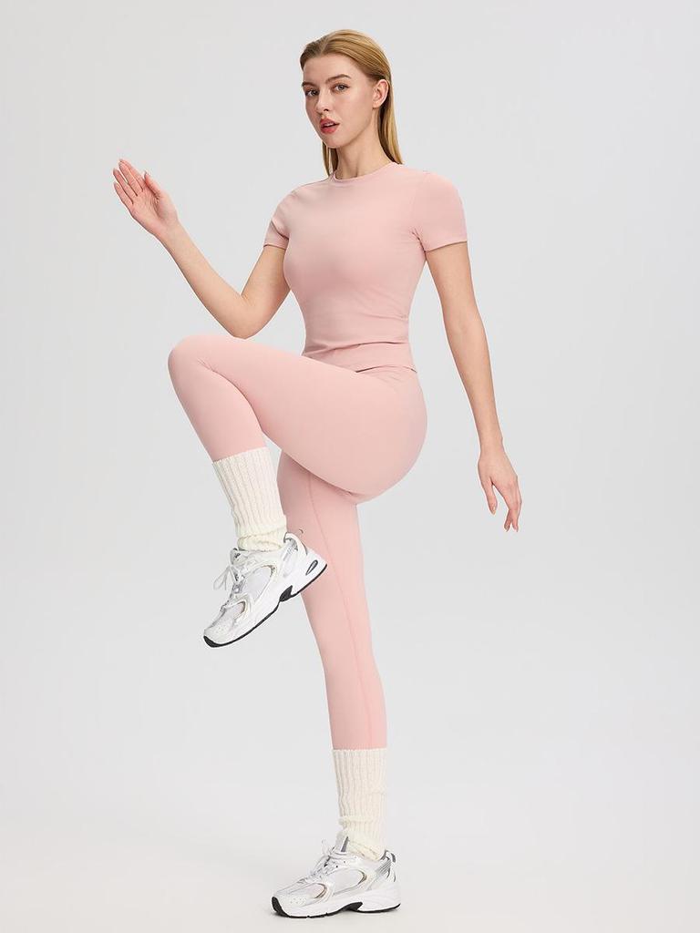 Bare-Feel Five-Piece Yoga Set: Long & Short Sleeve Tops, Chest Pads, Tight Slimming High-Waisted Pants.