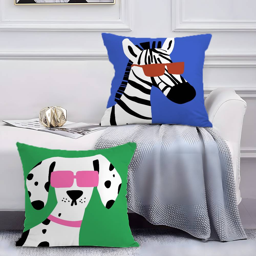 Fun Pictures Of Happy Animals Pillow Case Anti-dustmite Pillowcase Invisible Zipper Silky Short Plush Sofa Cushion Cover