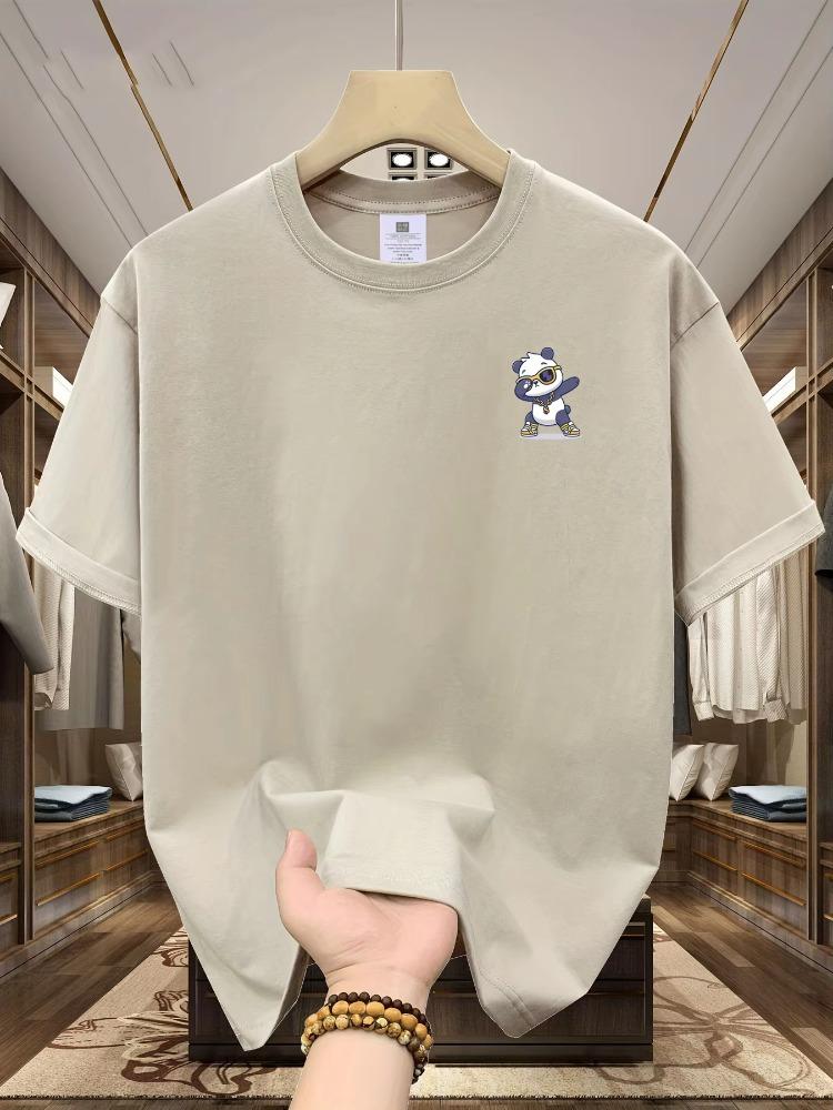 Men's Summer Cartoon Bear Print Fashion Sports Casual Loose Fit Crew Neck Short Sleeve T-Shirt