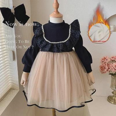 2024 New Style Girls' Autumn/Winter Princess Dress with Plus Velvet and Mesh Skirt