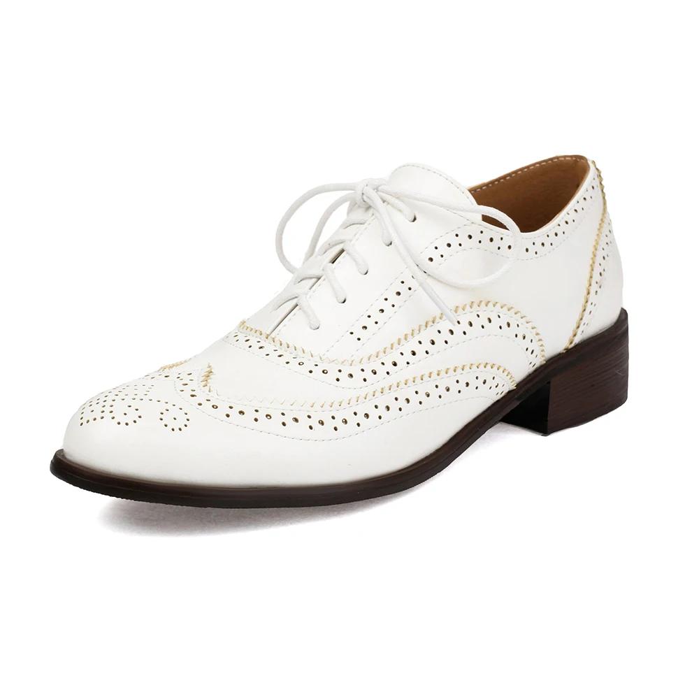 

Модная женская повседневная обувь в винтажном стиле на шнуровке, оксфорды, модные женские балетки смешанных цветов из искусственной кожи, одинарная обувь большого размера 35 белый