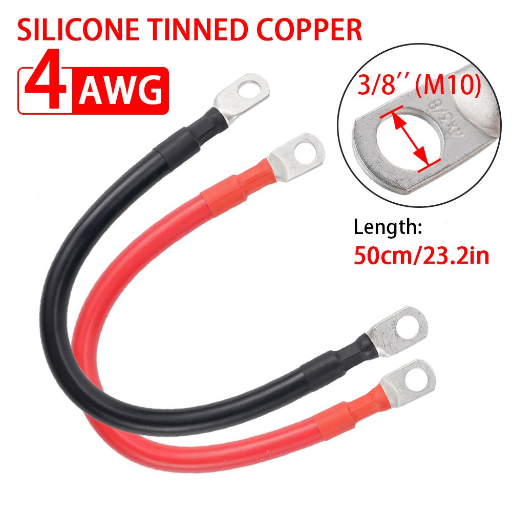 Car Battery Connection Line Cable 2 4 AWG Soft Silicone Tinned Copper Wire With M10 Connecting Piece For Inverter Car Solar