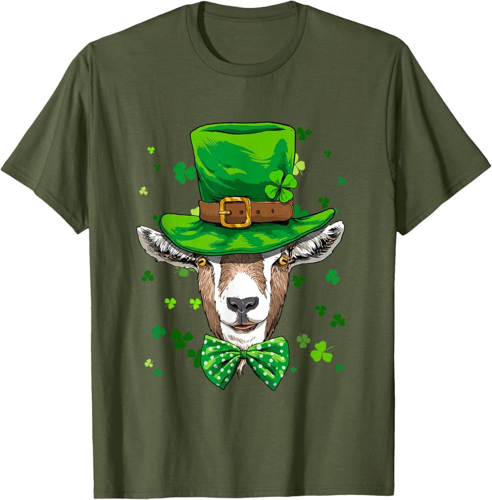 Goat Leprechaun St Patrick's Day Shamrock Graphic Print Cotton Tee Shirt for Men