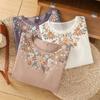 Ladies Shirt Spring Summer Round Neck Embroidered Women's Blouse Elegant Linen Lady Loose