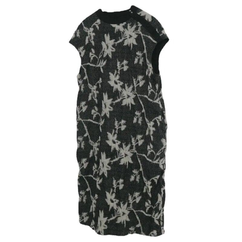 Johnature Women Vintage Jacquard Floral Dresses O-Neck Sleeveless Cotton Knitted Soft Robes Spring Chinese Style Dress