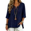 Women Boho Lace Patch Blouse V Neck Tassel Split 3/4 Sleeve Loose Casual Tunic Tops for Spring Summer