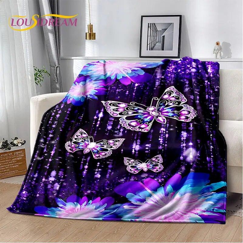3D Cartoon Dream Butterfly Flower Soft Plush Blanket,Flannel Blanket Throw Blanket for Living Room Bedroom Bed Sofa Picnic Cover