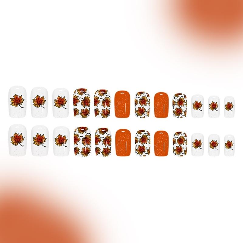 Ahornblatt Glanz Künstliche Nagelspitzen Rechteckige Künstliche Fingernägel Aufdrückspitzen 24 Stück Keine Ausrüstung erforderlich
