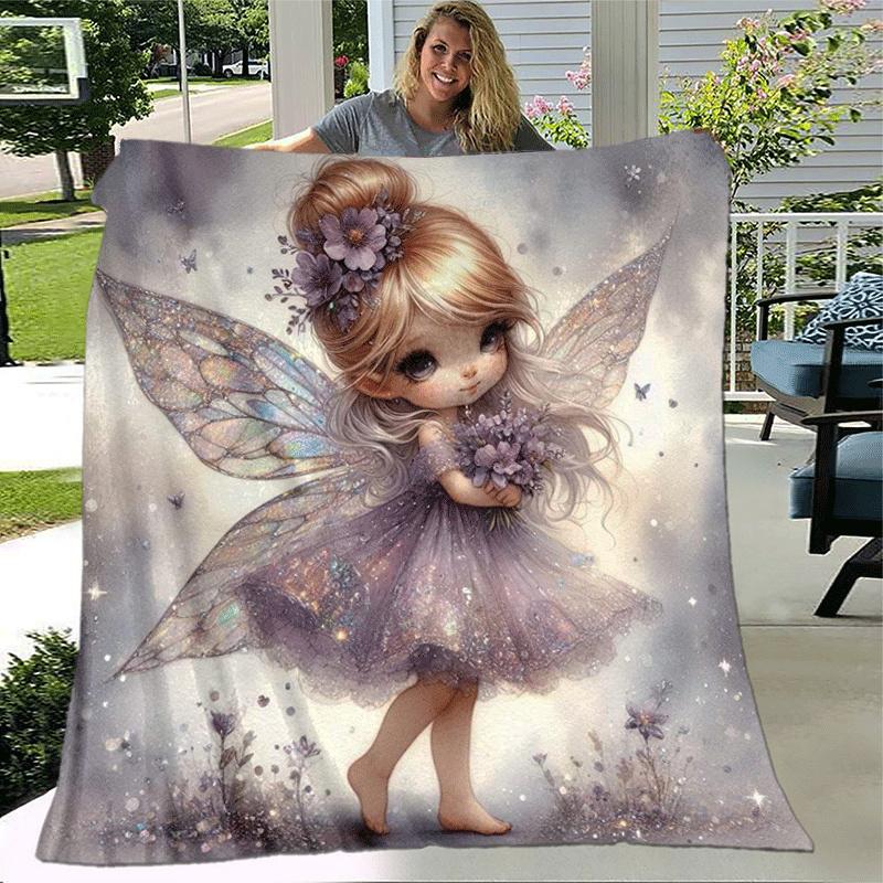 1pc Flower Printing Lightweight Flannel Blanket, Comfortable and Warm Blanket, for Camping Sofa Bed and Couch Office, Gift