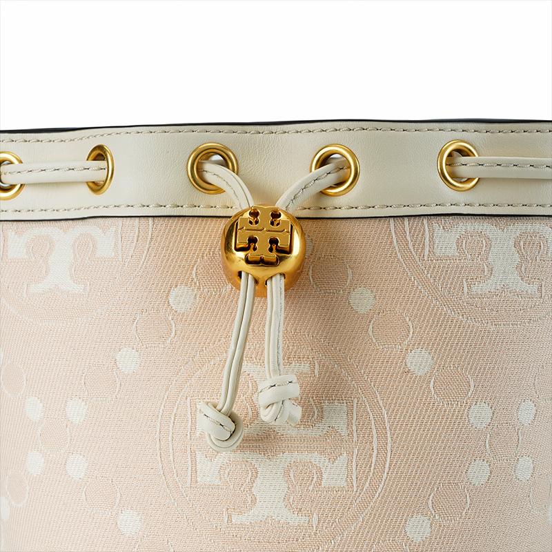 Tory Burch T Logo Embossed Drawstring Closure Hardware Buckle Stitching Leather Bucket Bag Mini Women bags Light-Pink 152431-650