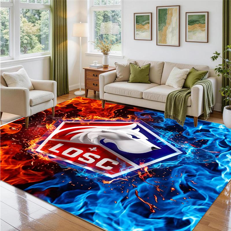 LOSC Lille FC Design Crystal Velvet Rug Soft Decorative Mat for Bedroom Entrance