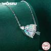 WOSTU 925 Sterling Silver Heart Rainbow Crystal Love First Sight Charm Necklace for Women Romantic Fine Jewelry Engagement Gift