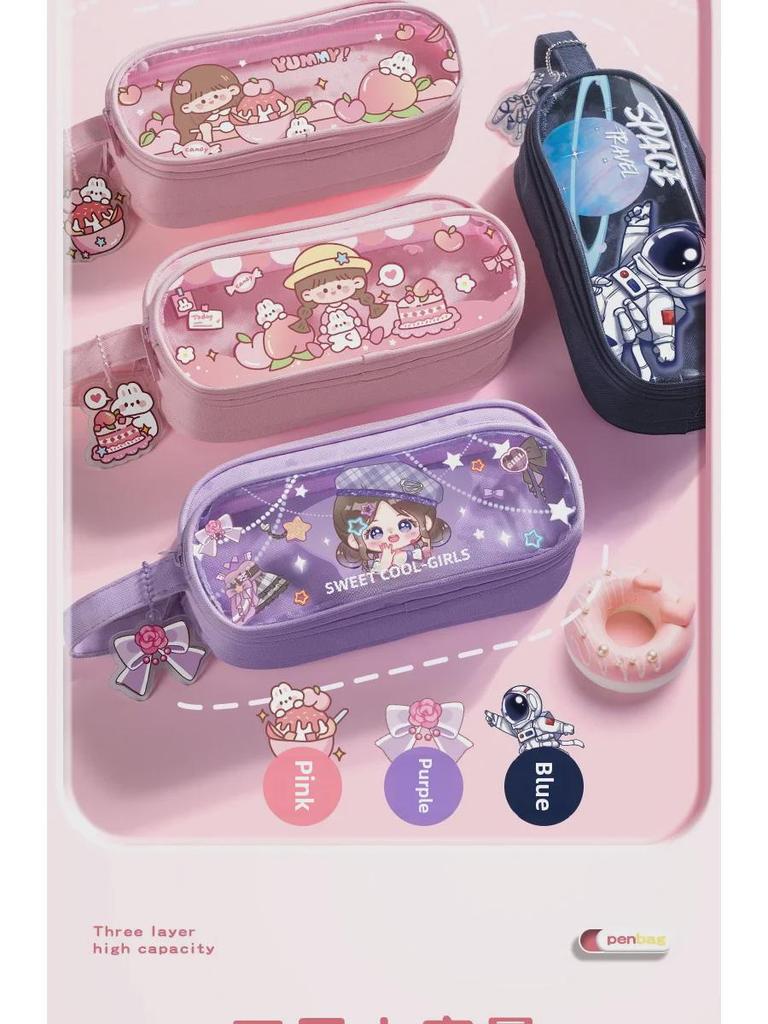 Süßes mehrschichtiges Federmäppchen für Mädchen: Hochwertiger Schreibwaren-Organizer mit großer Kapazität für Kinder