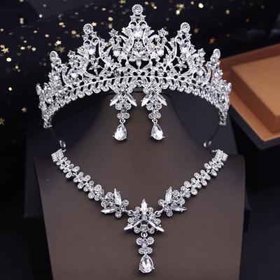 Luxus Königliche Königin Diademe Brautschmucksets für Frauen Choker Halskette Ohrringe mit Krone Hochzeitskleid Kostüm Accessoires