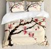 Japanese Duvet Cover Set Simplistic Cherry Blossom Tree Botanic Themed Pattern Fresh Organic Lines Bedding Set For Kids Girls