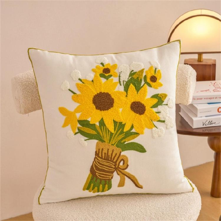 Pillowcase Artistic Flower Stitching Cotton Canvas Pillow Cover Breathable Sofa Bed Accent Piece Pillow Sham