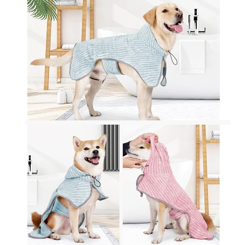Ręcznik kąpielowy dla zwierząt domowych wielokrotnego użytku, średni i duży pies, owijka pod prysznic, piżama, pasiasty, z kapturem, chłonny ręcznik kąpielowy, produkty do czyszczenia zwierząt domowych