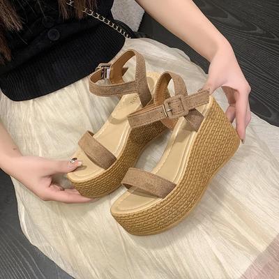Women Leisure Wedges Heeled Shoes Fashion Summer New Sandals Black Party Platform High Heels Shoe Sandalias Mujer Size 42