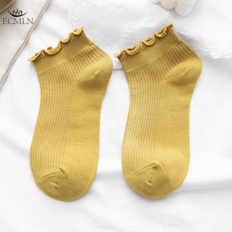 

Летние повседневные кружевные милые носки средней длины модные женские носки конфетного цвета из хлопка One size жёлтый