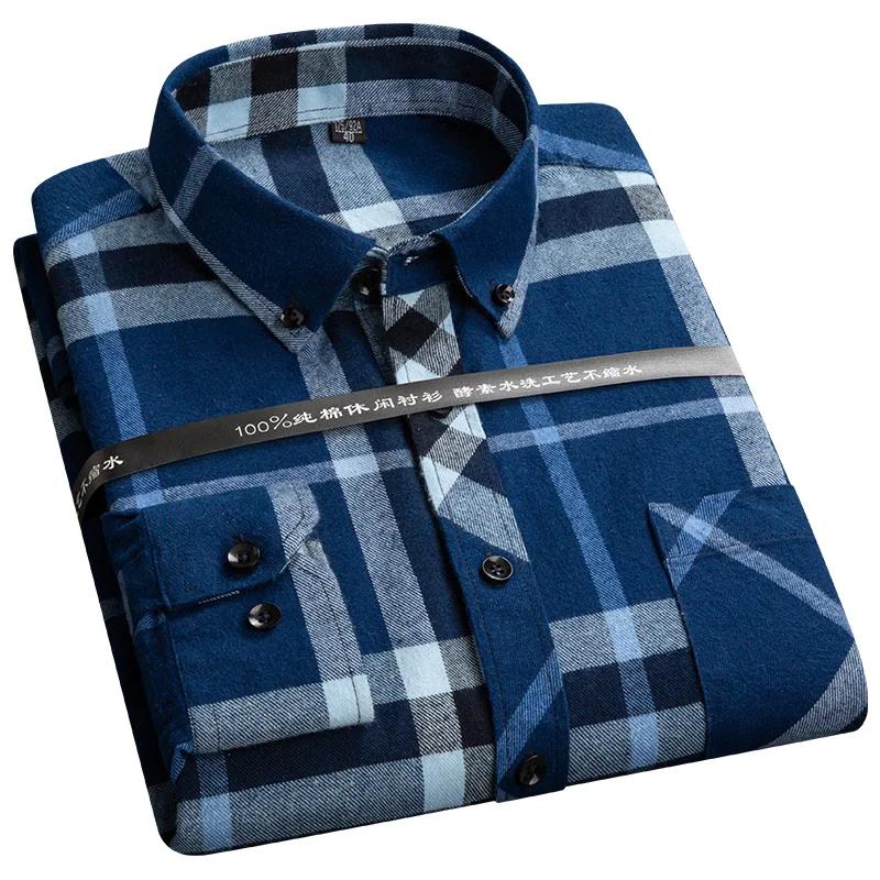 Nuove Camicie a Quadri per Uomo Taglie Forti Tempo Libero Uomo 100% Cotone Invernali Calde Flanella Casual a Quadri Oversize Manica Lunga