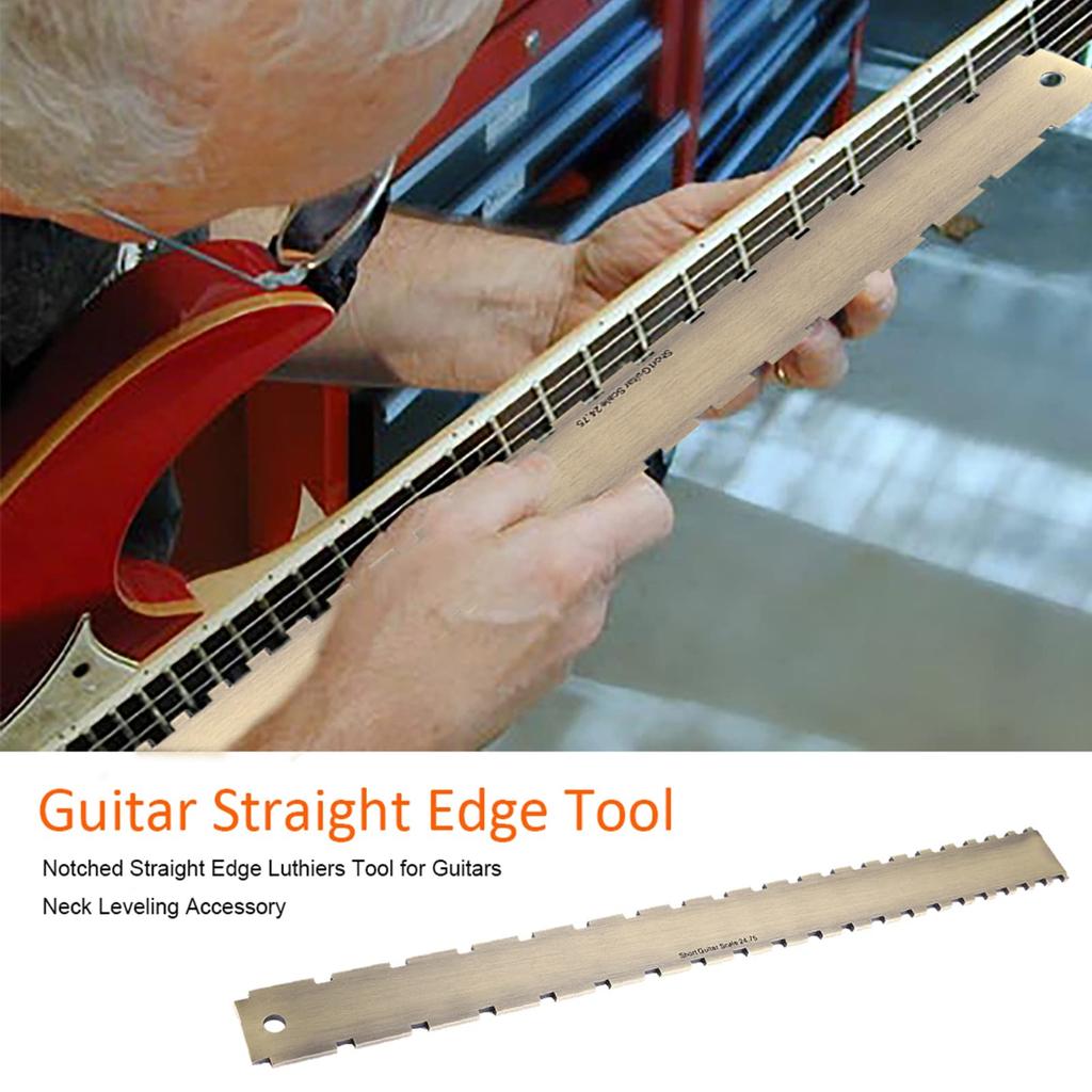Guitar Fretboard Ruler Measuring Dual Notch Straight Luthier Stainless for Guitar Neck Leveling and Guitar Inspection Tool, Scale, 24.75 Fretboard,
