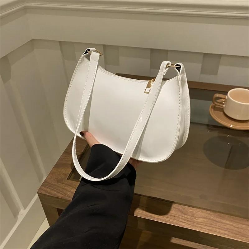 

Fashi Women s Leather Saddle Bag ins Shoulder Bag Solid Color Tote Handbag For Female Bag Date белый