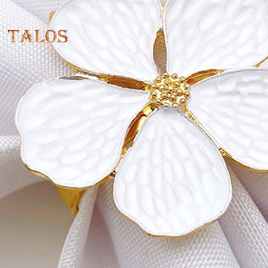 Set 6 Portatovaglioli Rotondi A Fiore Bianco – Metallo, Con Fibbia, Eleganti, Per Matrimoni E Cene
