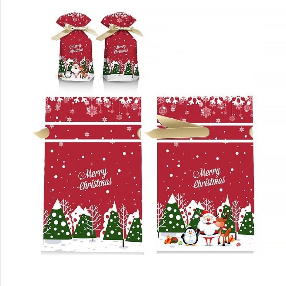50PCS Gifts Box Merry Christmas Xmas Candy Bags Snowmen Snowflakes Biscuit Bags Santa Claus Candy Treat Bag Christmas