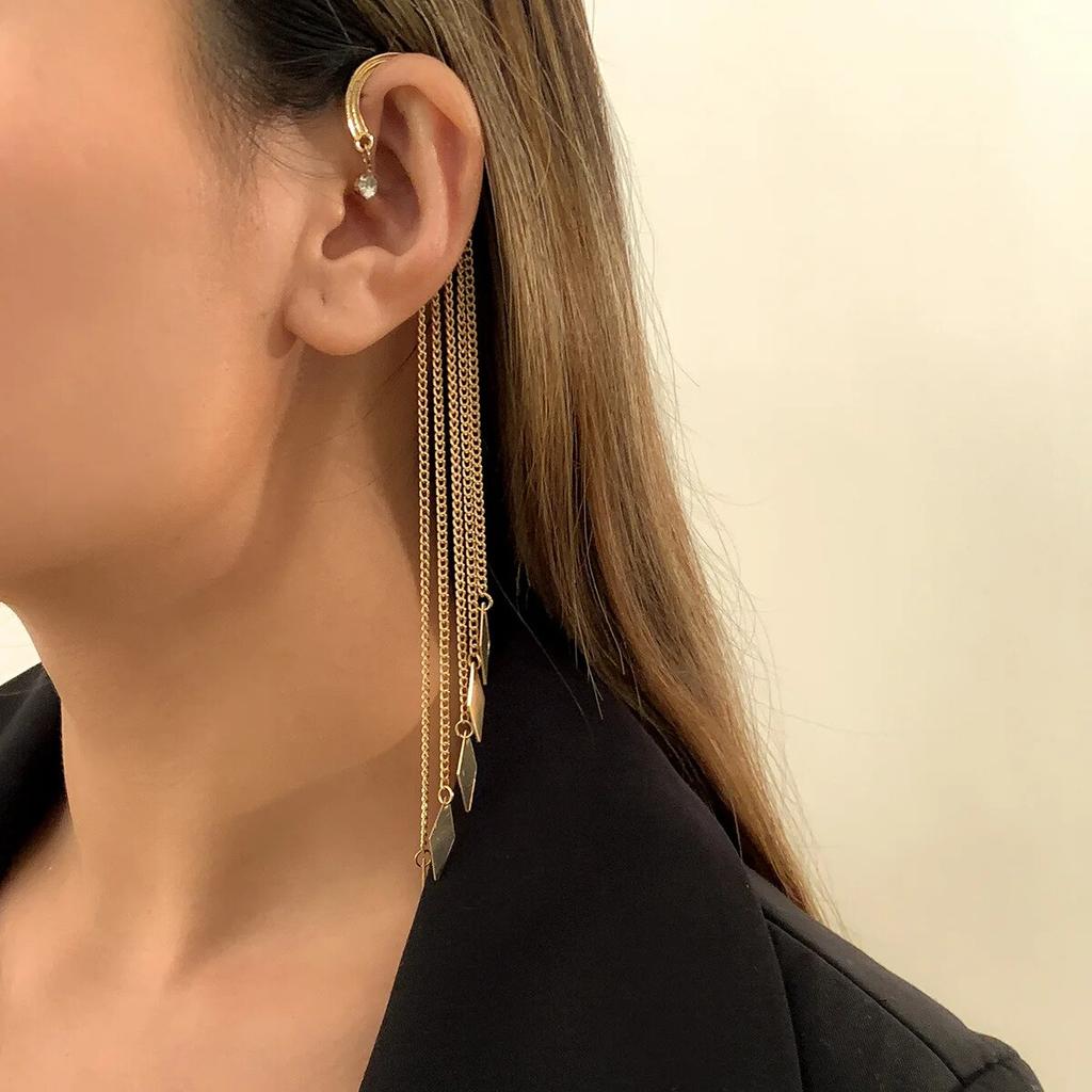 High Quality Long Tassel Clip Earring Fashion Statement Ear Cuff Fake Piercing Vintage Pendientes for Women Goth Jewelry Gift