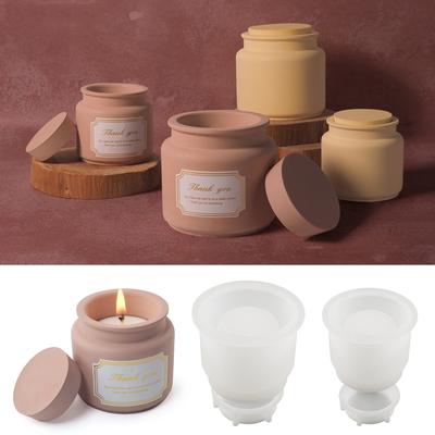 Molde de silicone para jarra de vela com tampa, faça você mesmo, vaso de flores redondo para suculentas, caixa de armazenamento, gesso, resina epóxi, moldes para artesanato, decoração para casa, presente
