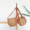 Brown Hanging Flower Basket Pu Belt Photo Props Weaving Flowerpot Home Decoration Picnic Basket Storage Basket Cafe Office