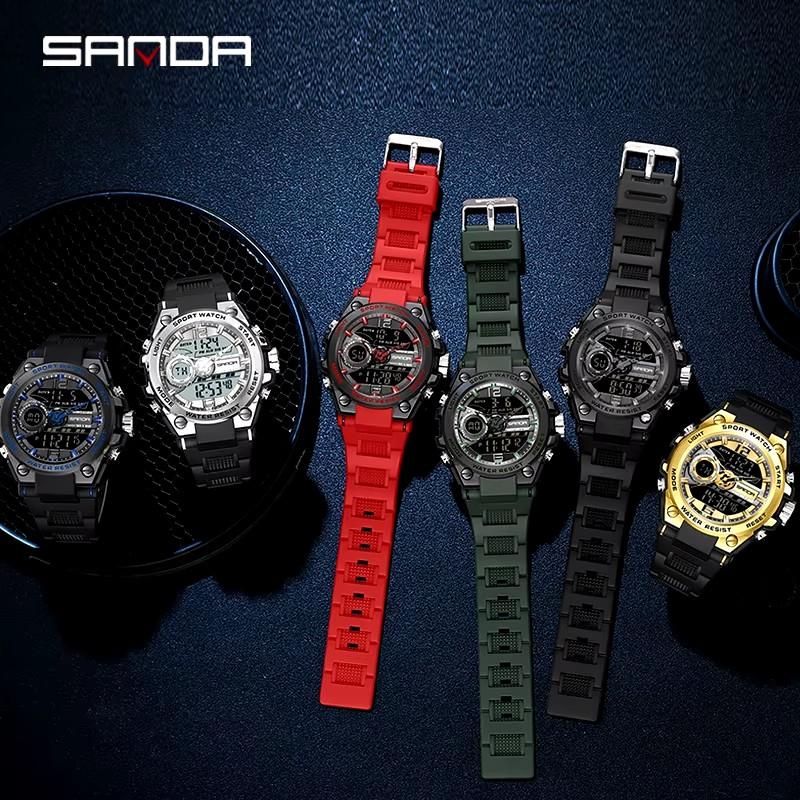 Sanda 6092 Fashion G Style Hot Sale Alarm Mode Waterproof Sports Hand Clock Analog Digital Display Stop Quartz Watch for Men