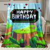 Happy Birthday Pixel Game Style Fleece Blanket Retro Video Game Art Soft Flannel Throw for Party Celebration Gift