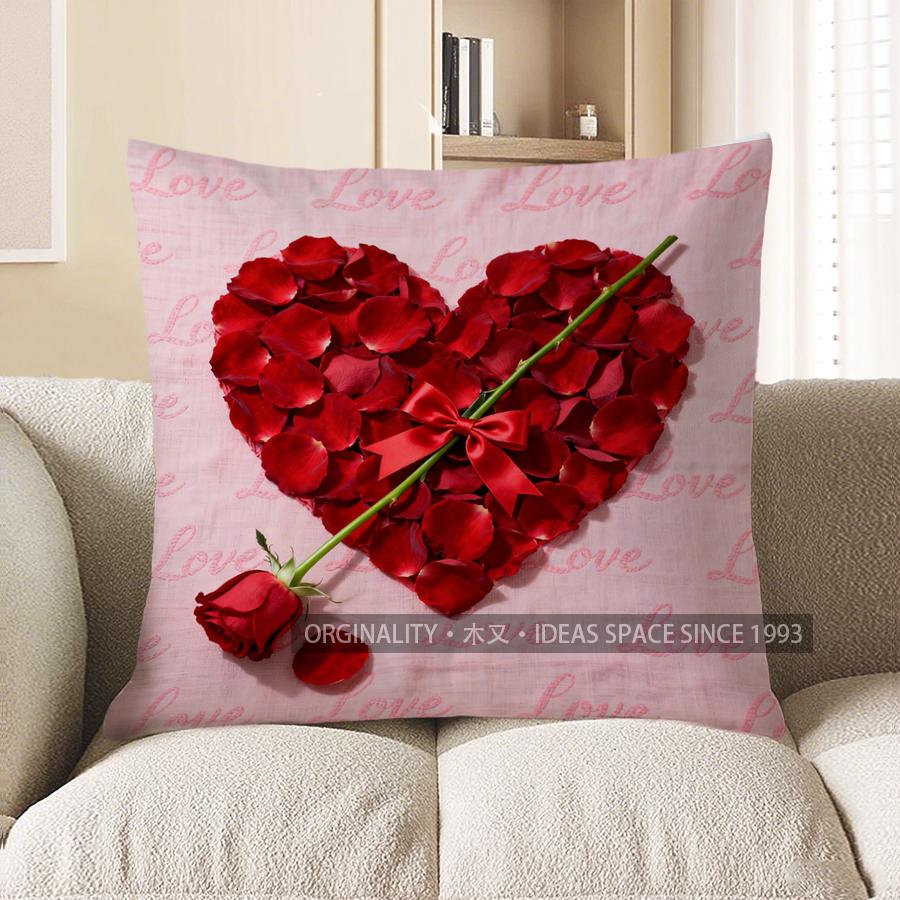 Home Decor Rose Heart Love Pattern Throw Pillow Pattern Cushion Cover Suitable For Sofa Bedroom Car Pillow Cover